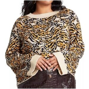 Rachel Comey Tiger Print Knit Sweater Women's Size XS Long Sleeve Crew Neck